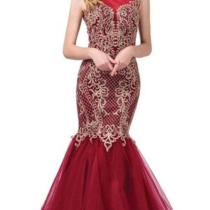 Dancing Queen Red Embellished Backless Prom Gown